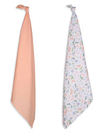 3 in 1 Muslin Swaddle Wrapper Pack of 2 (Size 41x41 Inches) Butterfly Print & Peach
