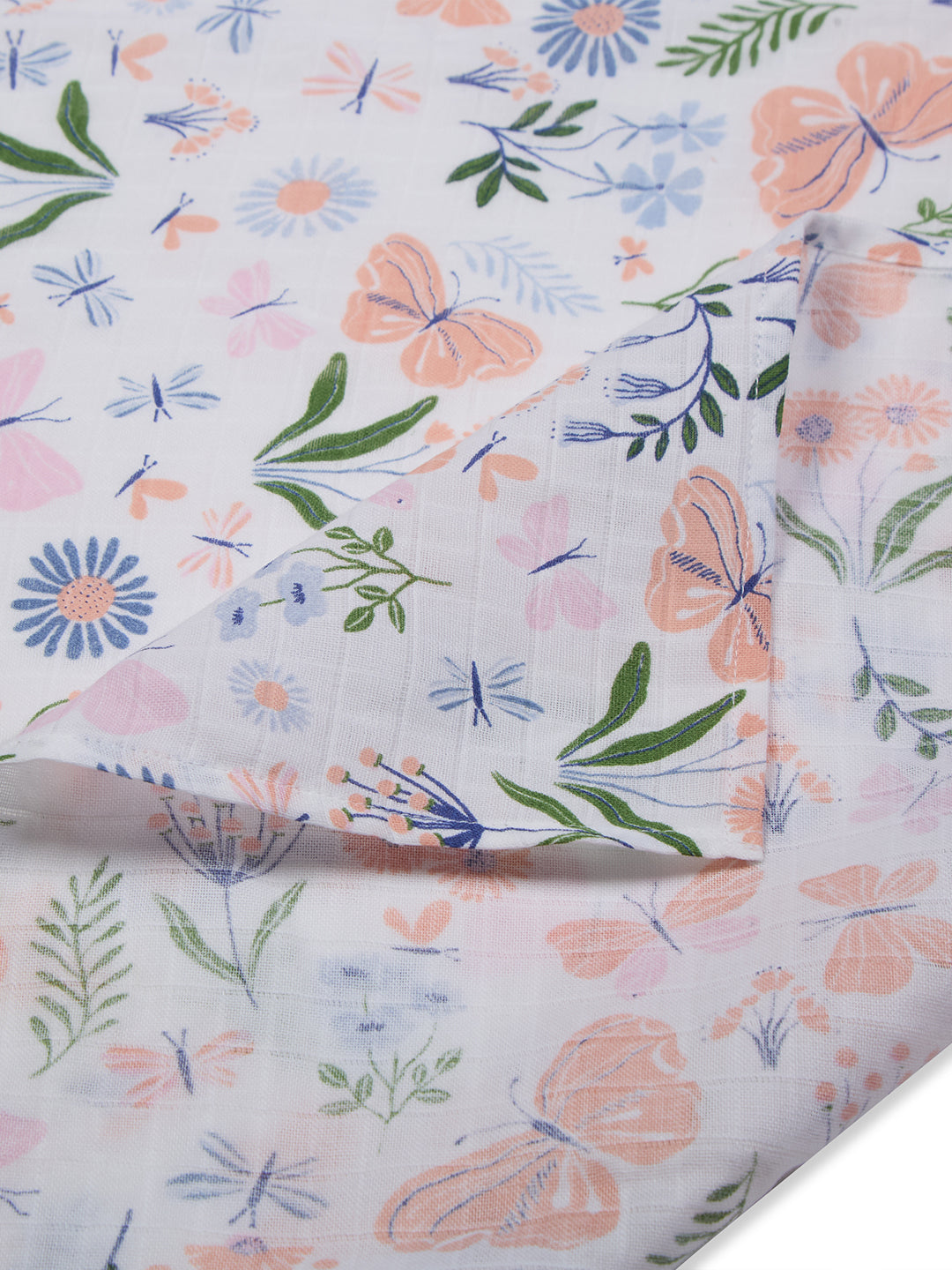 3 in 1 Muslin Swaddle Wrapper Pack of 2 (Size 41x41 Inches) Butterfly Print & Peach