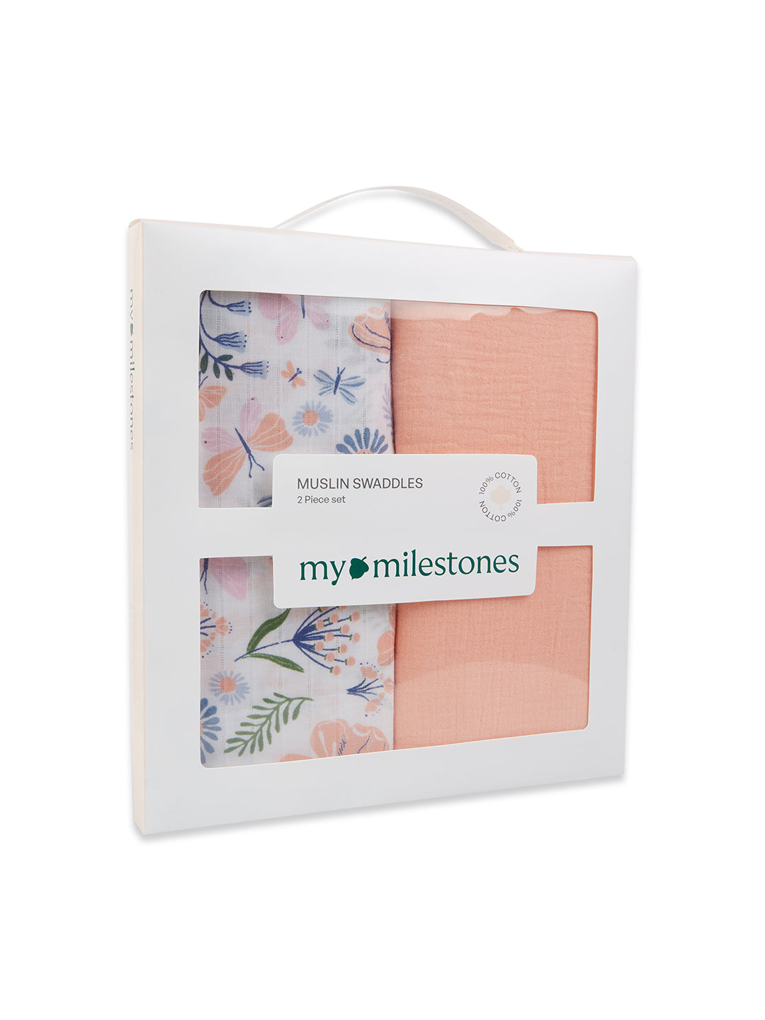 3 in 1 Muslin Swaddle Wrapper Pack of 2 (Size 41x41 Inches) Butterfly Print & Peach