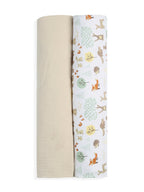 3 in 1 Muslin Swaddle Wrapper Pack of 2 (Size 41x41 Inches) Woodland Wonders Print & Oatmeal