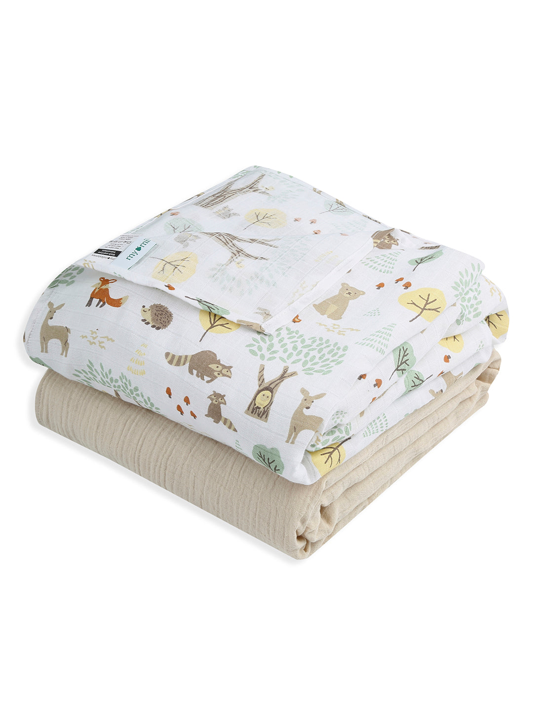 3 in 1 Muslin Swaddle Wrapper Pack of 2 (Size 41x41 Inches) Woodland Wonders Print & Oatmeal