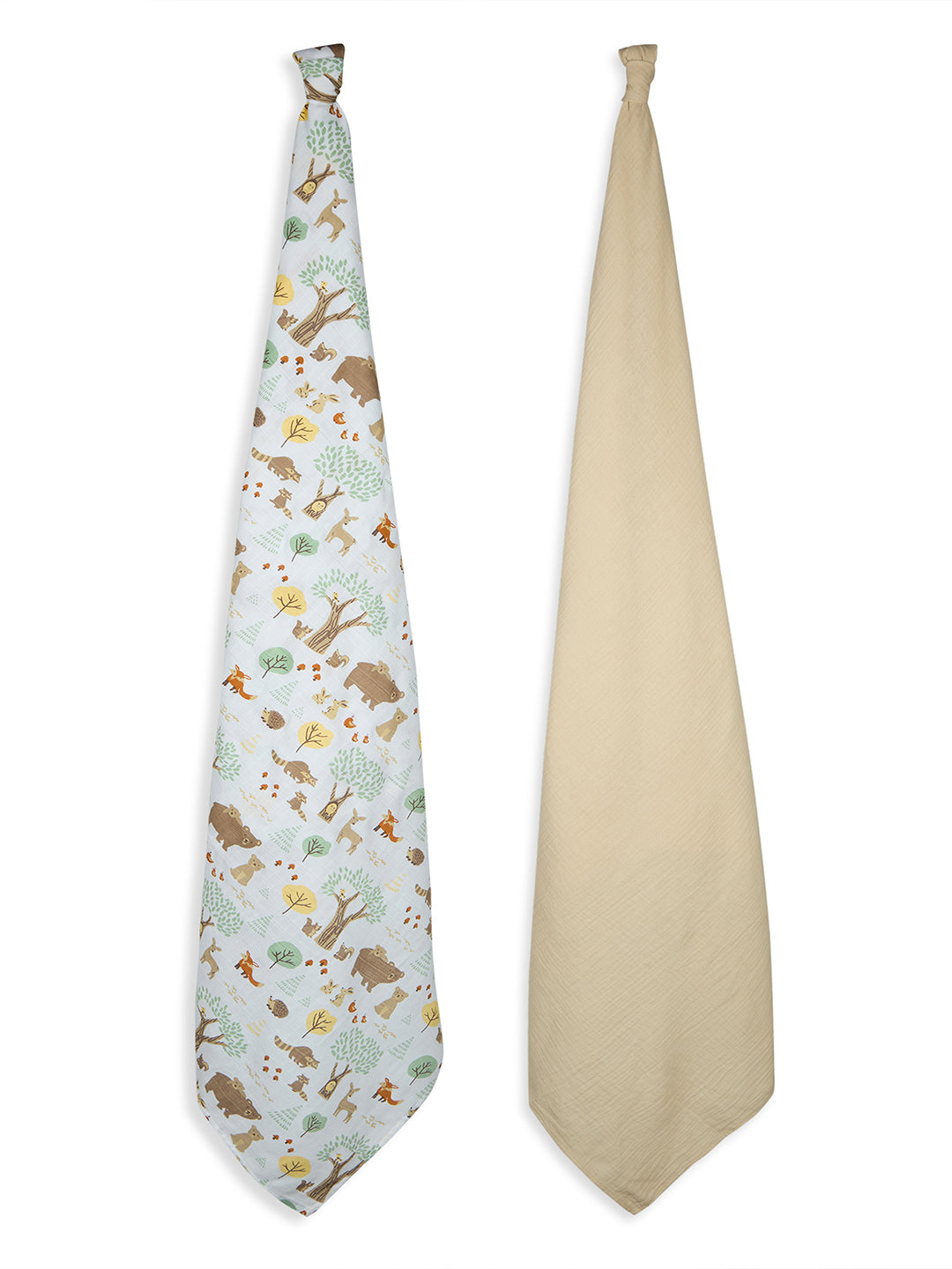 3 in 1 Muslin Swaddle Wrapper Pack of 2 (Size 41x41 Inches) Woodland Wonders Print & Oatmeal