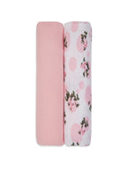 3 in 1 Muslin Swaddle Wrapper Pack of 2 (Size 41x41 Inches) Tea Rose Print & Pink