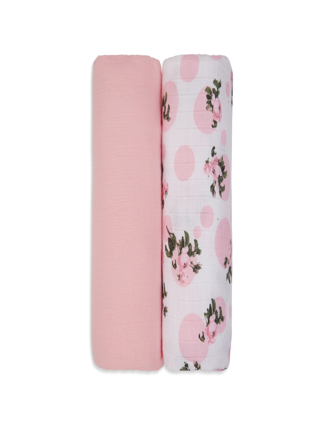 3 in 1 Muslin Swaddle Wrapper Pack of 2 (Size 41x41 Inches) Tea Rose Print & Pink