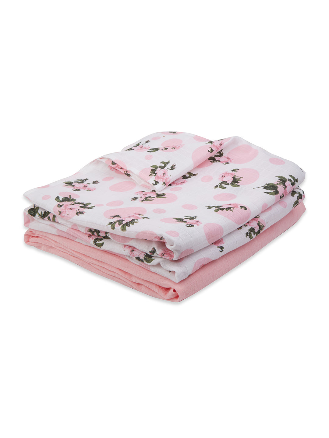 3 in 1 Muslin Swaddle Wrapper Pack of 2 (Size 41x41 Inches) Tea Rose Print & Pink