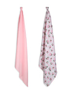 3 in 1 Muslin Swaddle Wrapper Pack of 2 (Size 41x41 Inches) Tea Rose Print & Pink