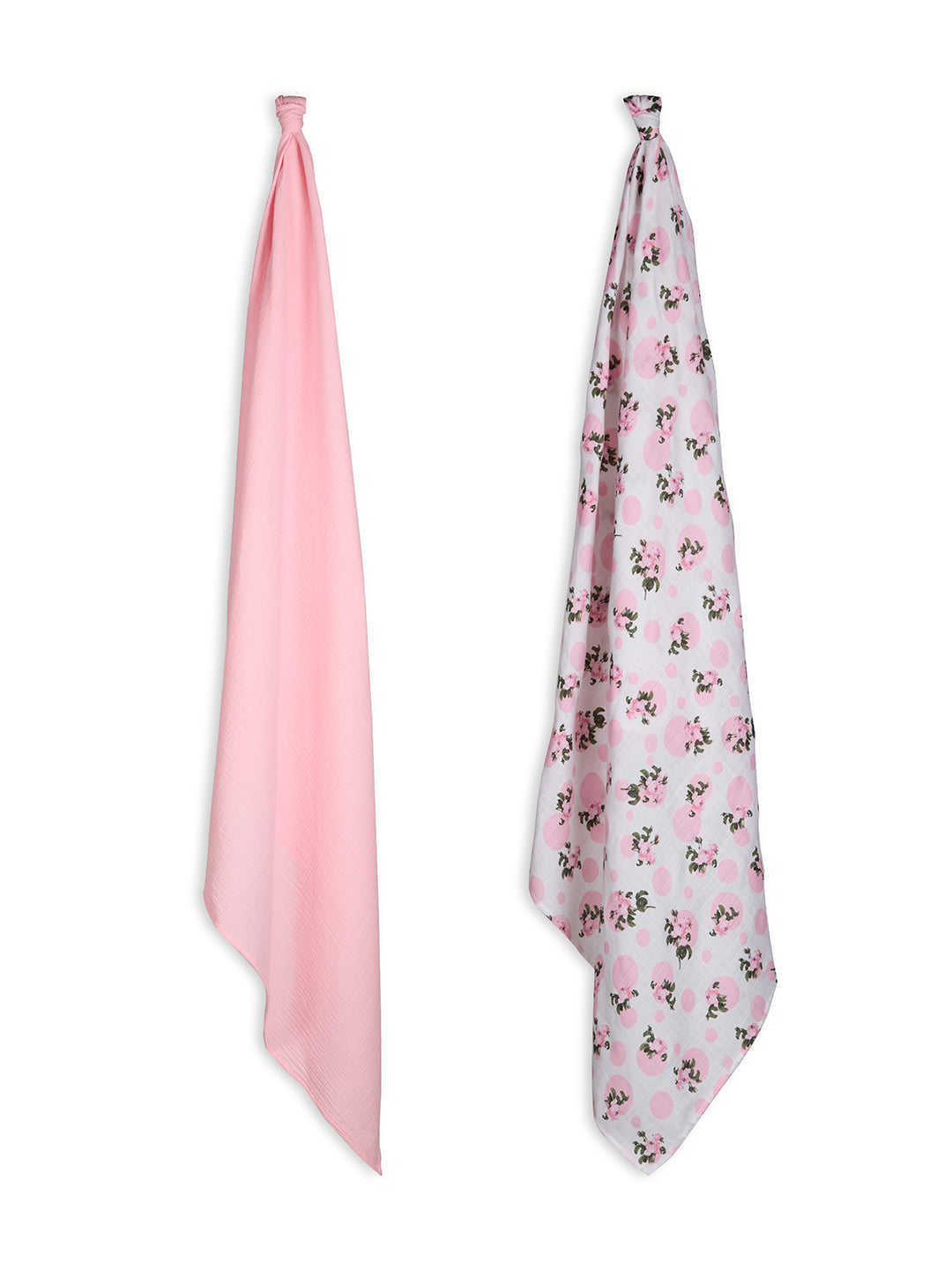 3 in 1 Muslin Swaddle Wrapper Pack of 2 (Size 41x41 Inches) Tea Rose Print & Pink