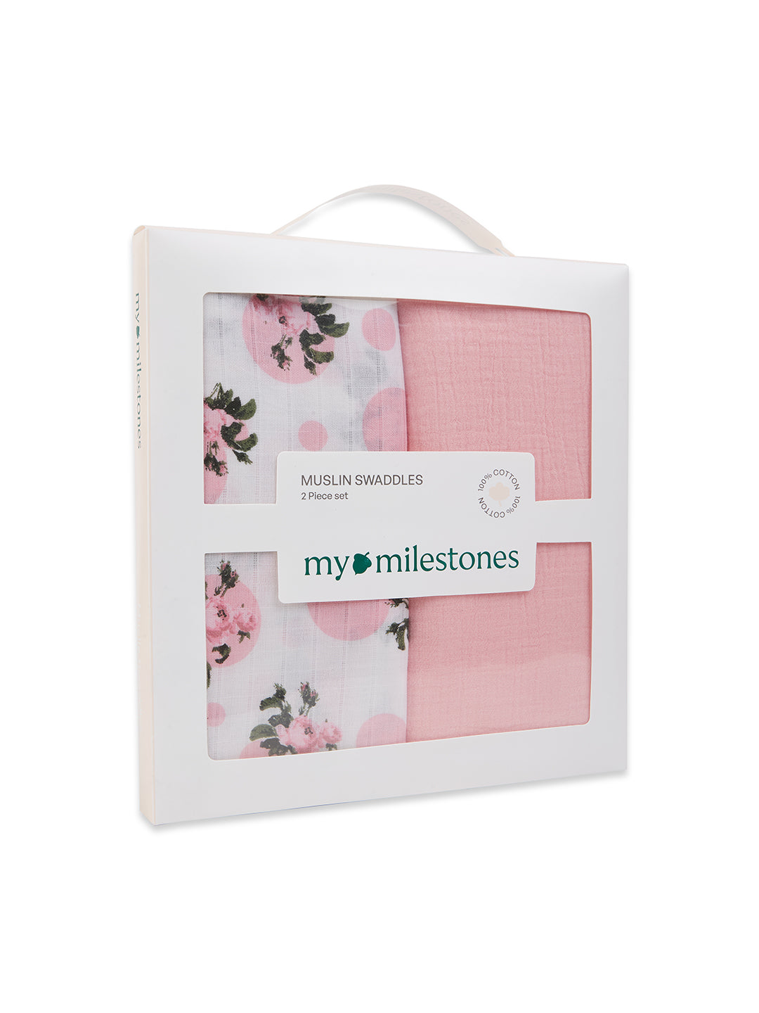 3 in 1 Muslin Swaddle Wrapper Pack of 2 (Size 41x41 Inches) Tea Rose Print & Pink