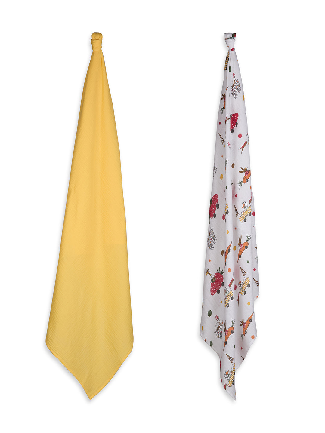 3 in 1 Muslin Swaddle Wrapper Pack of 2 (Size 41x41 Inches) Racing Cars Print & Yellow