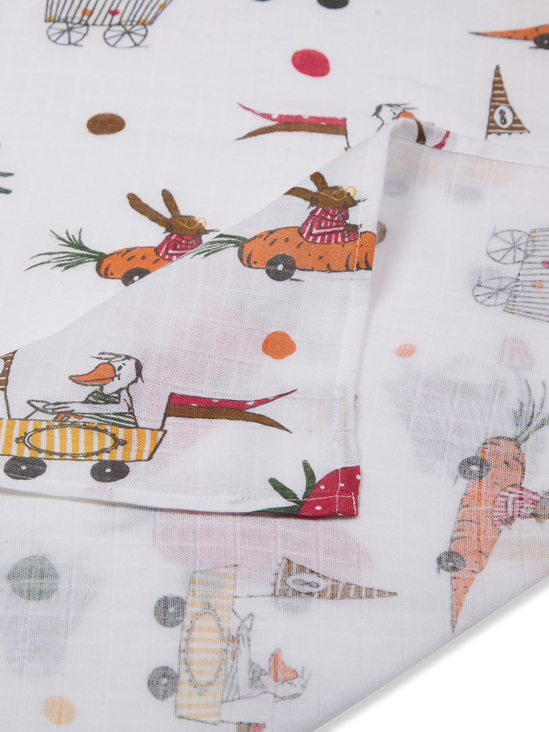 3 in 1 Muslin Swaddle Wrapper Pack of 2 (Size 41x41 Inches) Racing Cars Print & Yellow