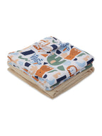 3 in 1 Muslin Swaddle Wrapper Pack of 2 (Size 41x41 Inches) Animal Print & Oatmeal