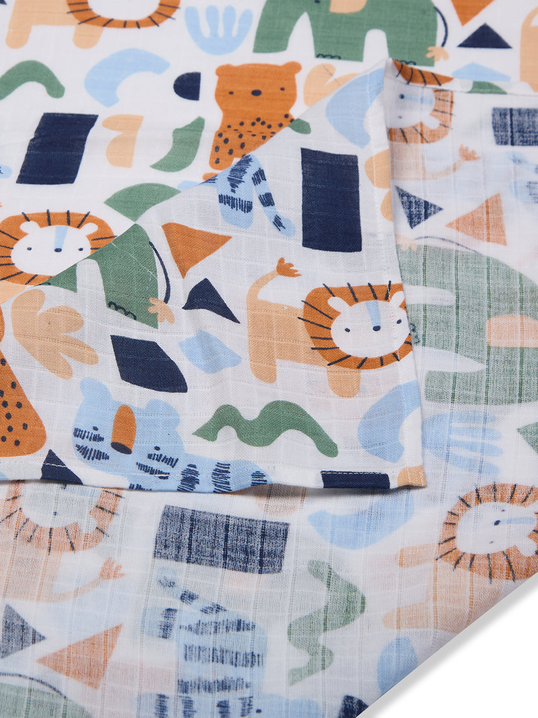 3 in 1 Muslin Swaddle Wrapper Pack of 2 (Size 41x41 Inches) Animal Print & Oatmeal