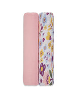 3 in 1 Muslin Swaddle Wrapper Pack of 2 (Size 41x41 Inches) Floral Print & Pink