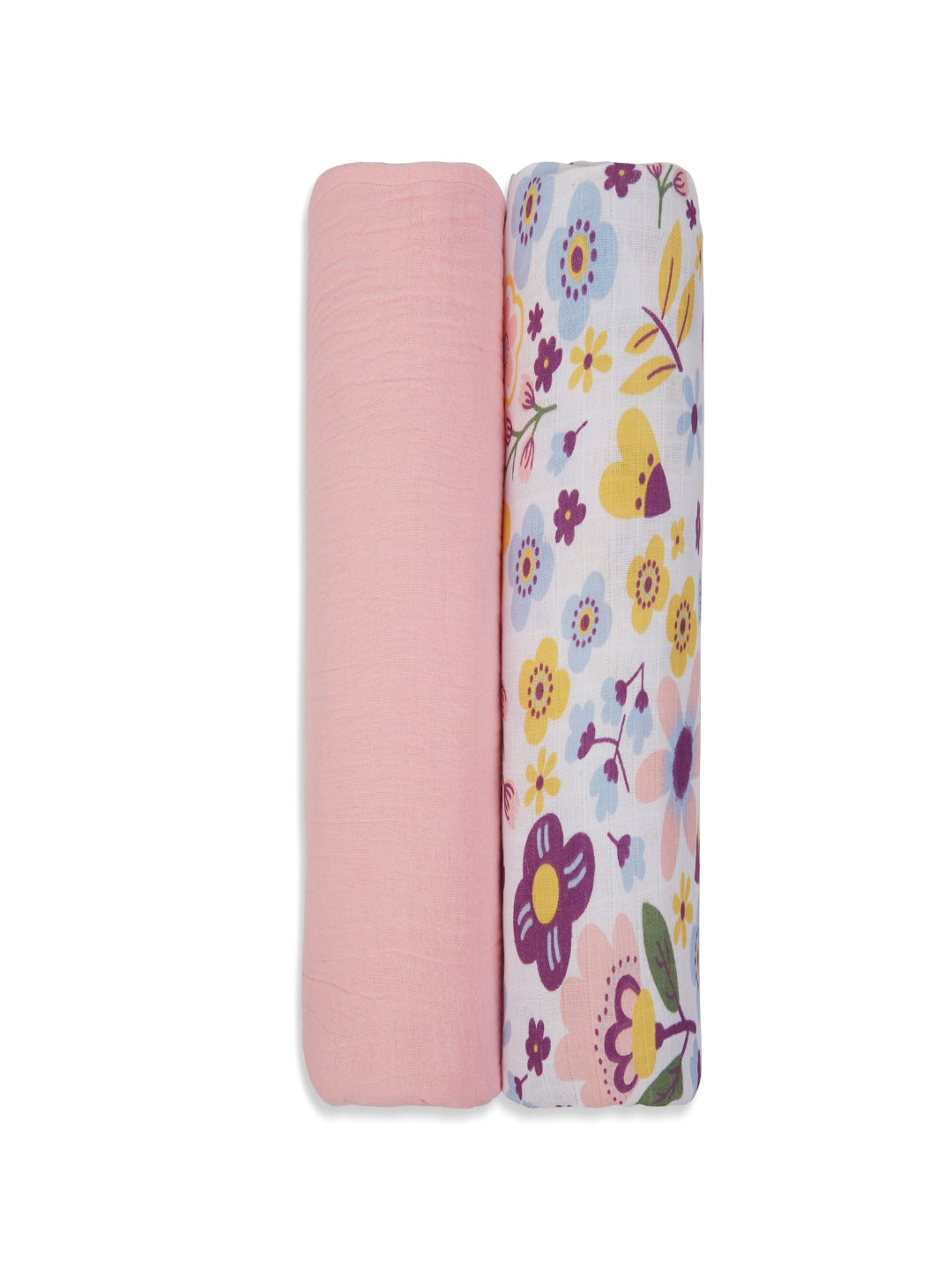 3 in 1 Muslin Swaddle Wrapper Pack of 2 (Size 41x41 Inches) Floral Print & Pink