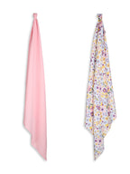 3 in 1 Muslin Swaddle Wrapper Pack of 2 (Size 41x41 Inches) Floral Print & Pink