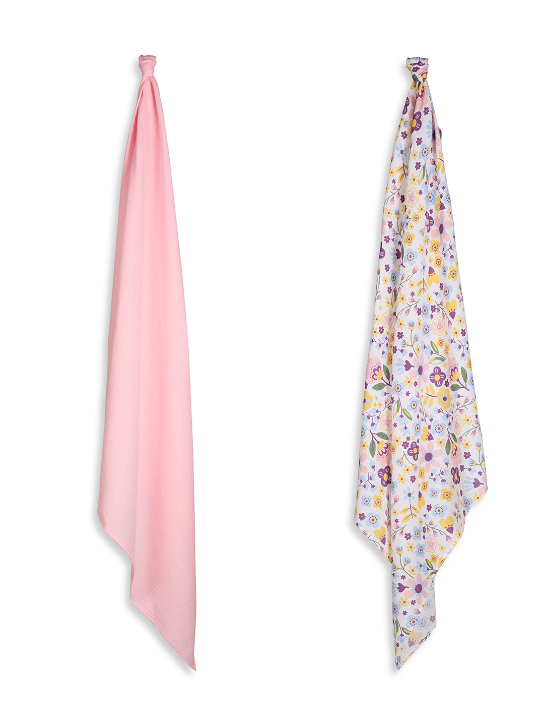 3 in 1 Muslin Swaddle Wrapper Pack of 2 (Size 41x41 Inches) Floral Print & Pink