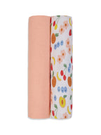 3 in 1 Muslin Swaddle Wrapper Pack of 2 (Size 41x41 Inches) Fruit Print & Peach