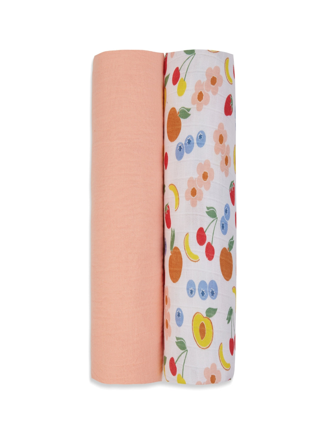3 in 1 Muslin Swaddle Wrapper Pack of 2 (Size 41x41 Inches) Fruit Print & Peach