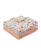 3 in 1 Muslin Swaddle Wrapper Pack of 2 (Size 41x41 Inches) Fruit Print & Peach