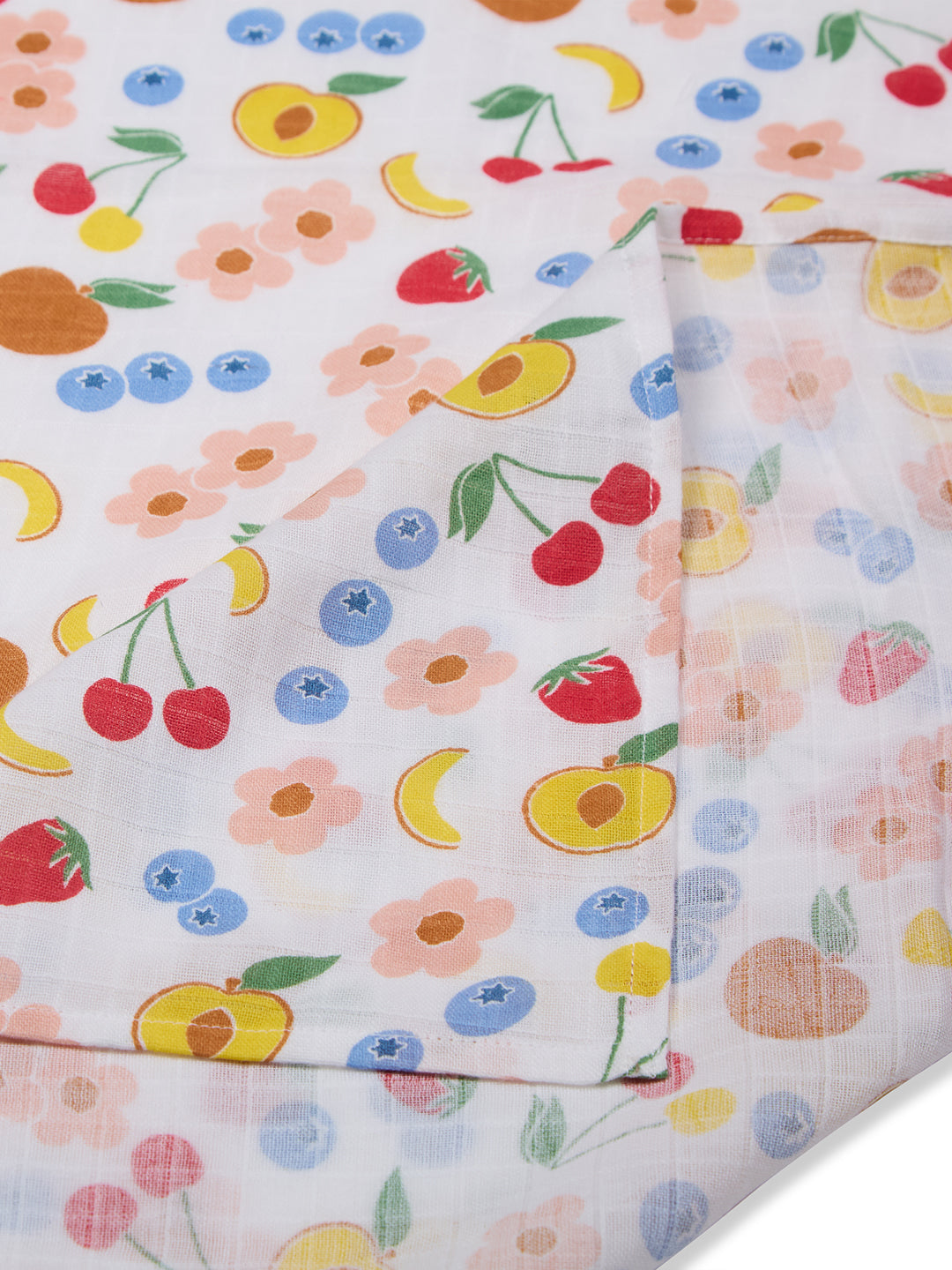 3 in 1 Muslin Swaddle Wrapper Pack of 2 (Size 41x41 Inches) Fruit Print & Peach