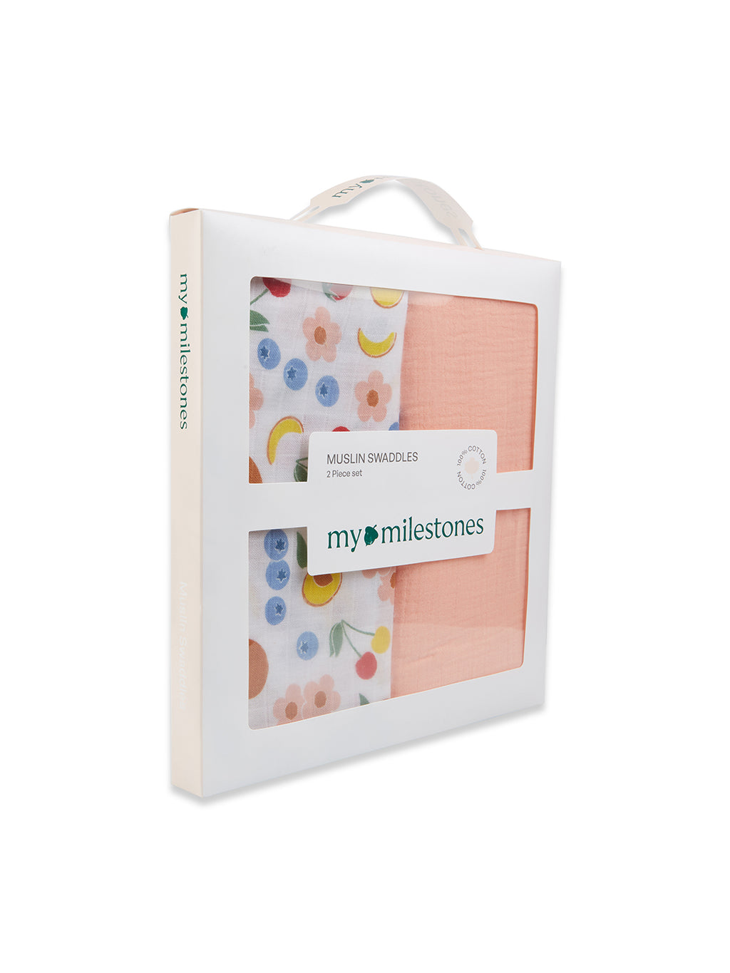 3 in 1 Muslin Swaddle Wrapper Pack of 2 (Size 41x41 Inches) Fruit Print & Peach