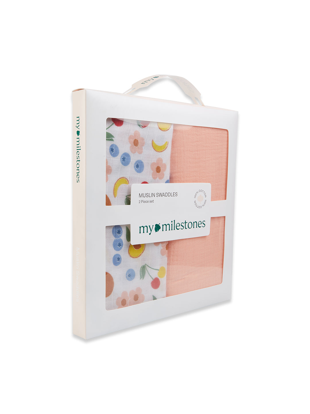 3 in 1 Muslin Swaddle Wrapper Pack of 2 (Size 41x41 Inches) Fruit Print & Peach