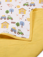 100% Premium Cotton 4 Layered Baby Muslin Blanket Barnyard Print & Yellow - (43x43 Inches)