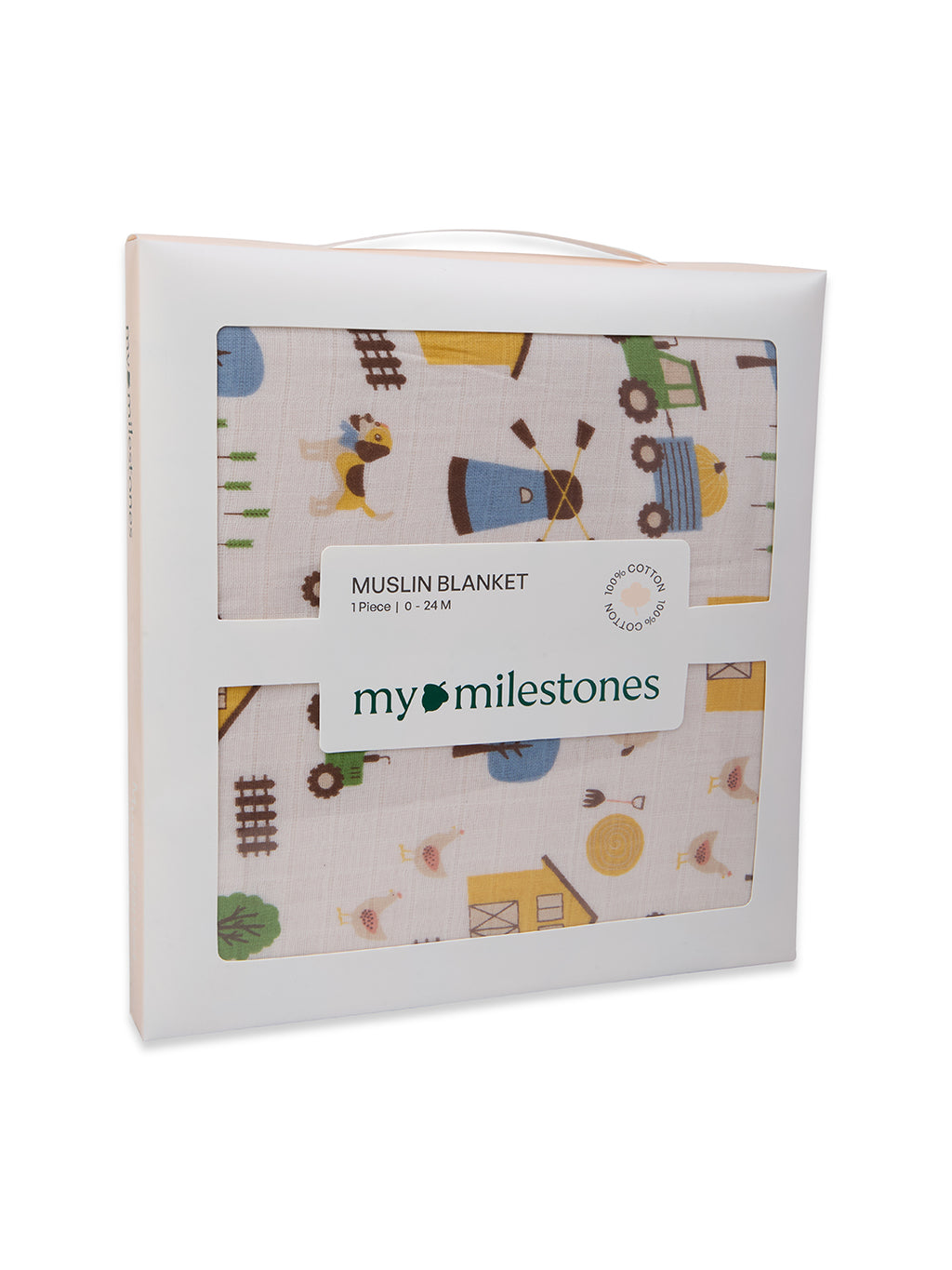 100% Premium Cotton 4 Layered Baby Muslin Blanket Barnyard Print & Yellow - (43x43 Inches)