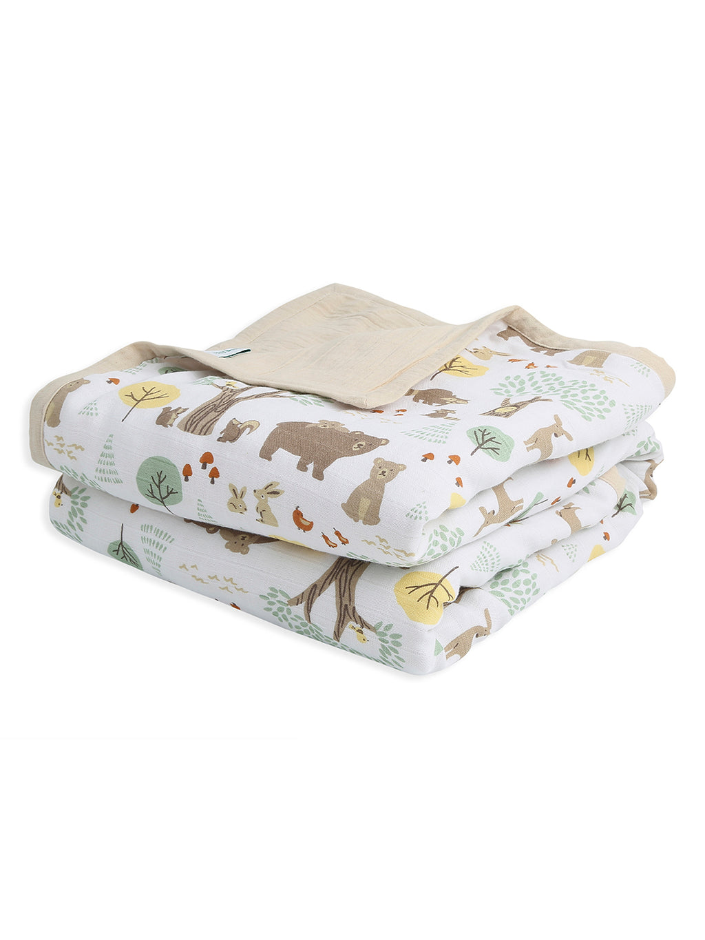 100% Premium Cotton 4 Layered Baby Muslin Blanket Woodland Wonders Print & Oatmeal - (43x43 Inches)