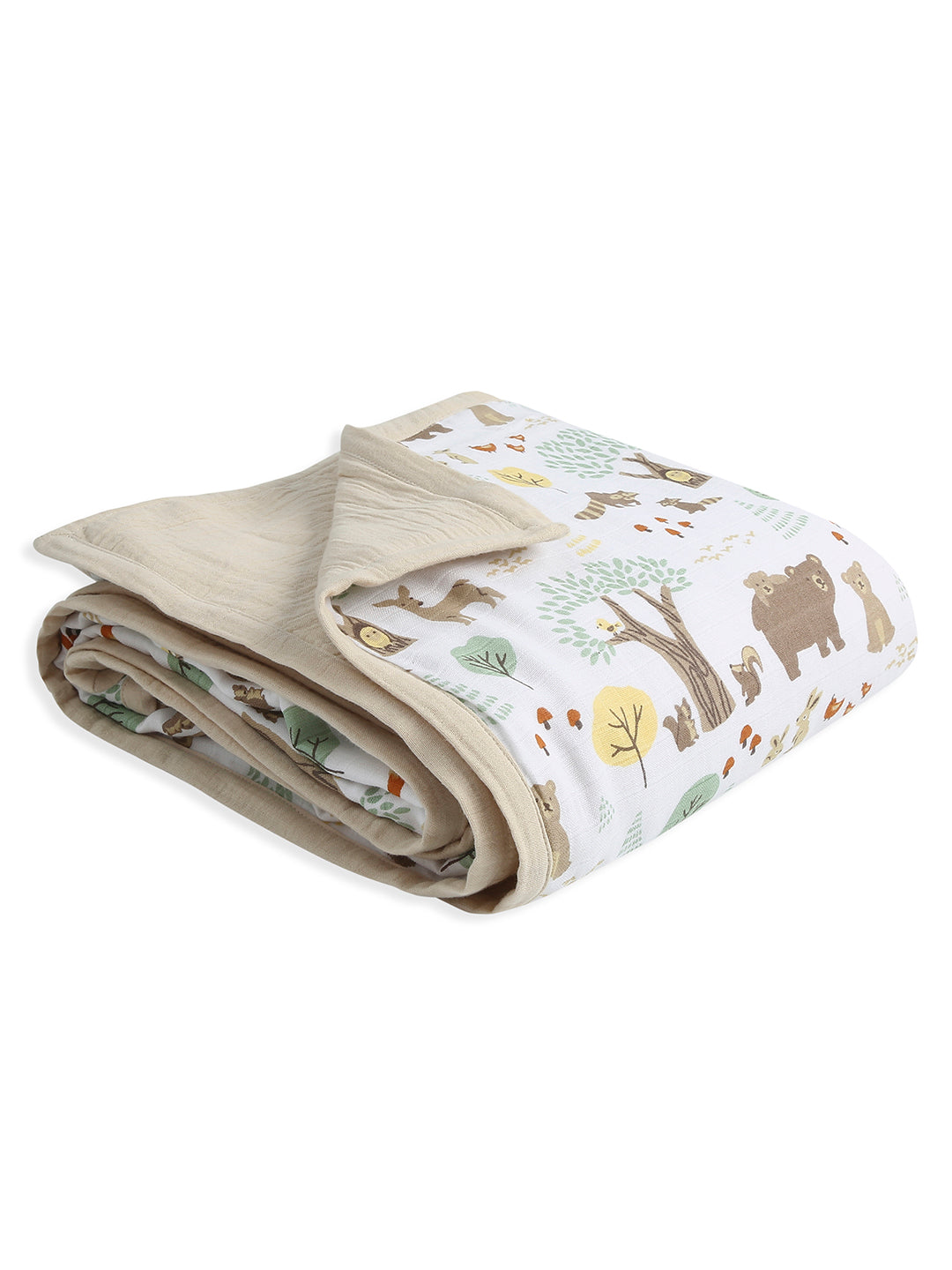 100% Premium Cotton 4 Layered Baby Muslin Blanket Woodland Wonders Print & Oatmeal - (43x43 Inches)