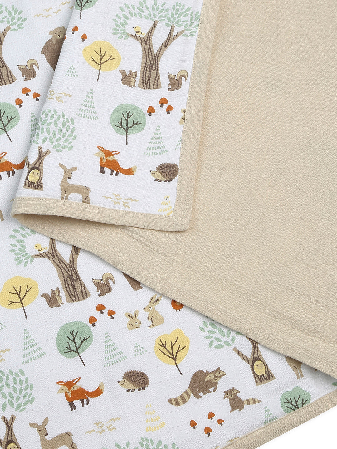 100% Premium Cotton 4 Layered Baby Muslin Blanket Woodland Wonders Print & Oatmeal - (43x43 Inches)