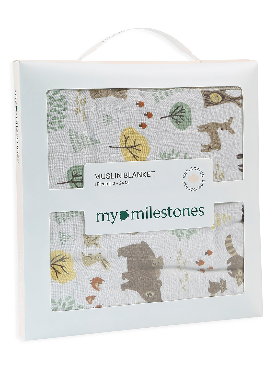 100% Premium Cotton 4 Layered Baby Muslin Blanket Woodland Wonders Print & Oatmeal - (43x43 Inches)