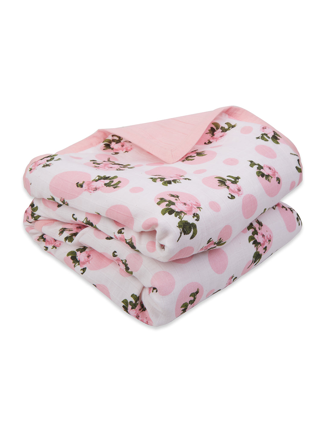 100% Premium Cotton 4 Layered Baby Muslin Blanket Tea Rose Print - Pink - (43x43 Inches)