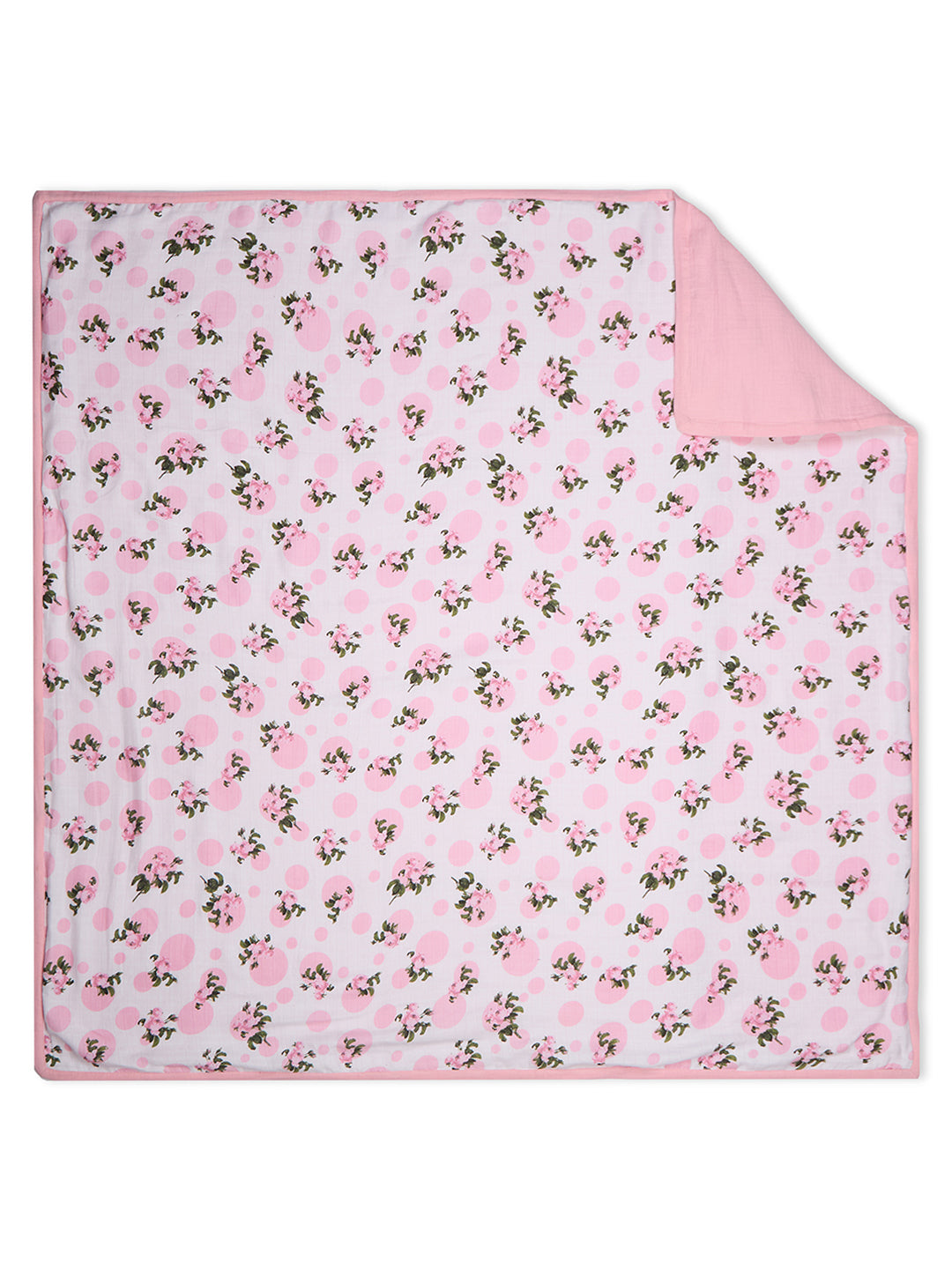 100% Premium Cotton 4 Layered Baby Muslin Blanket Tea Rose Print - Pink - (43x43 Inches)