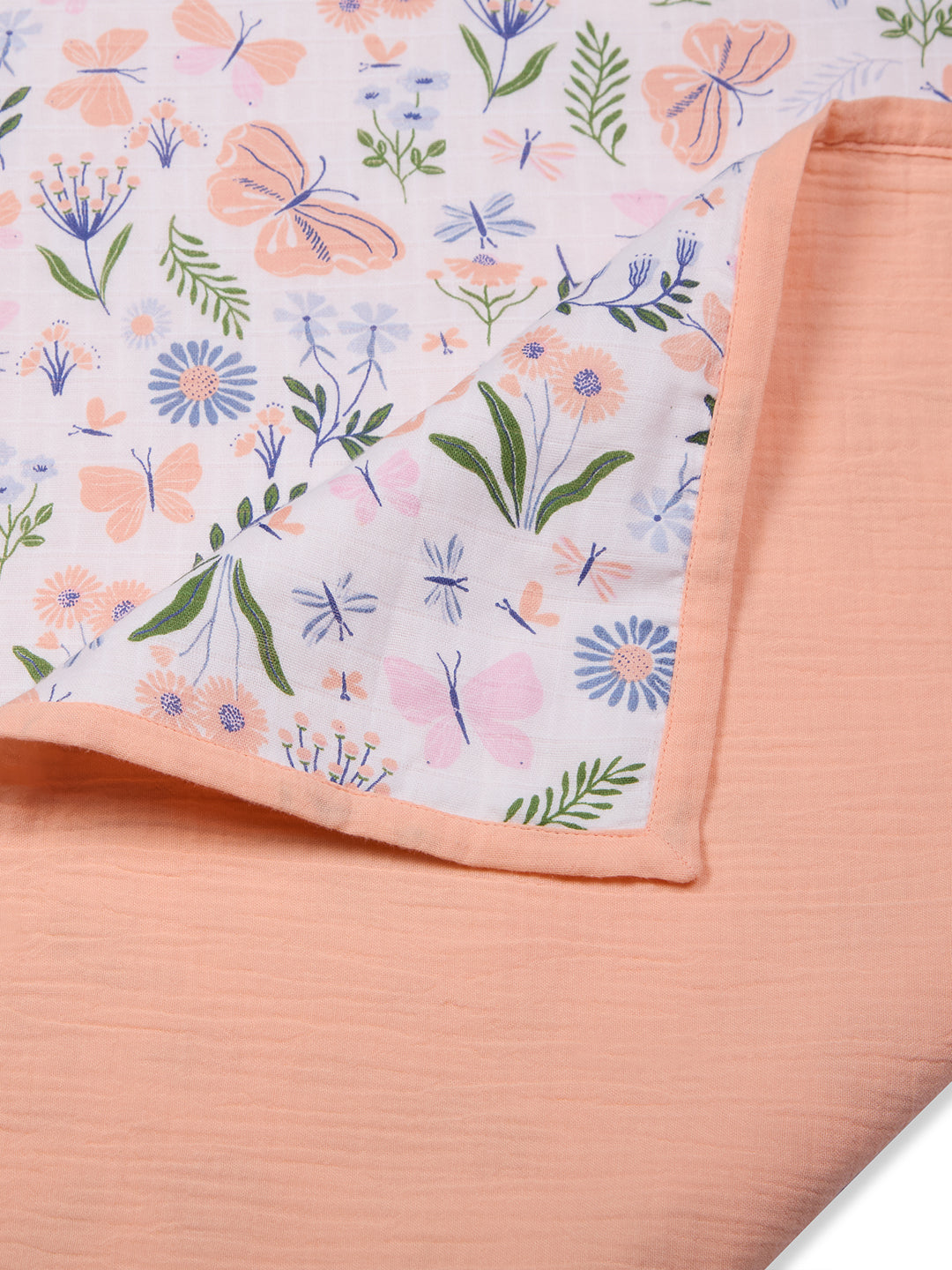 100% Premium Cotton 4 Layered Baby Muslin Blanket Butterfly Print - Peach - (43x43 Inches)