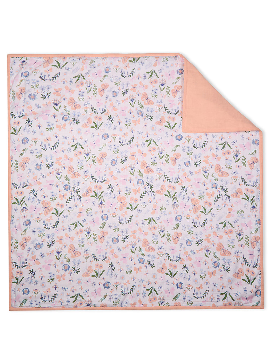 100% Premium Cotton 4 Layered Baby Muslin Blanket Butterfly Print - Peach - (43x43 Inches)