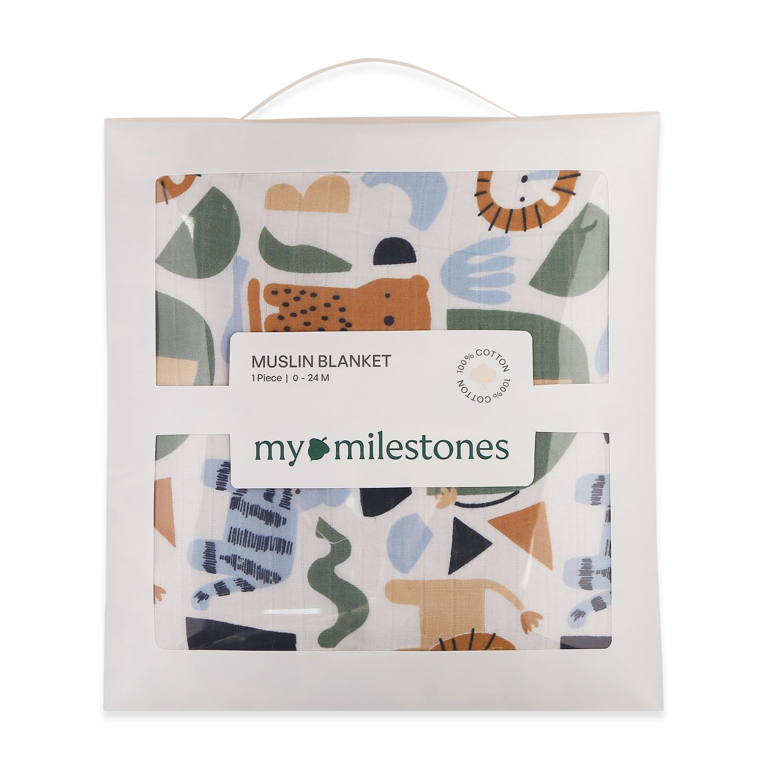 100% Premium Cotton 4 Layered Baby Muslin Blanket Animal Print - Oatmeal - (43x43 Inches)