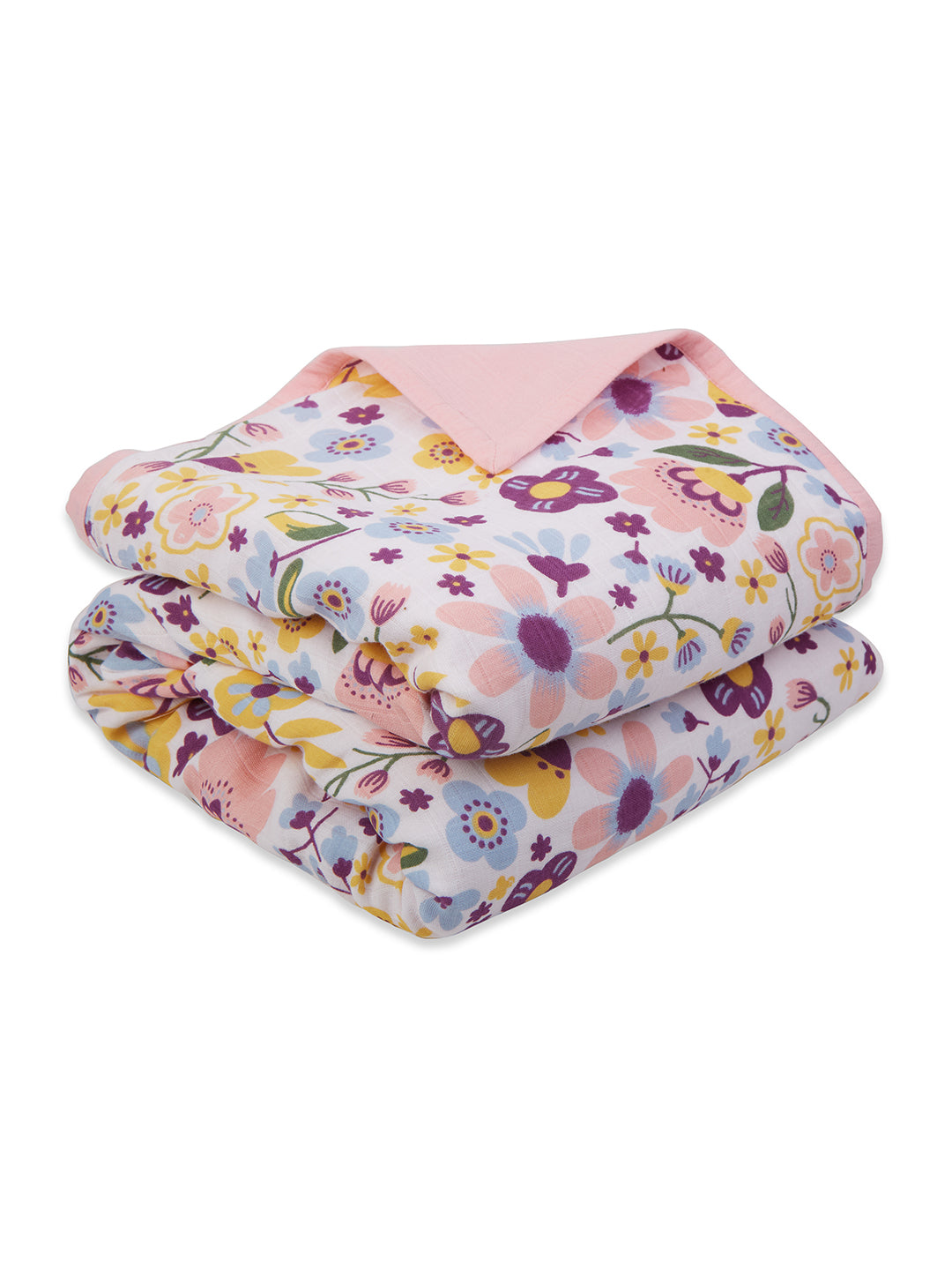 100% Premium Cotton 4 Layered Baby Muslin Blanket Floral Print & Pink - (43x43 Inches)