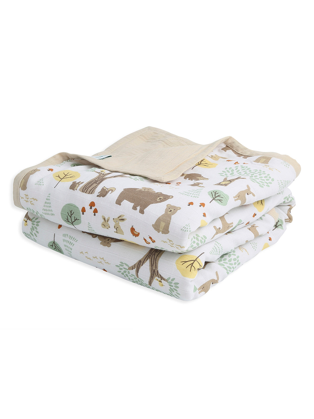 100% Premium Cotton 6 Layered Baby Muslin Blanket Woodland Wonders Print & Oatmeal - (43x43 Inches)