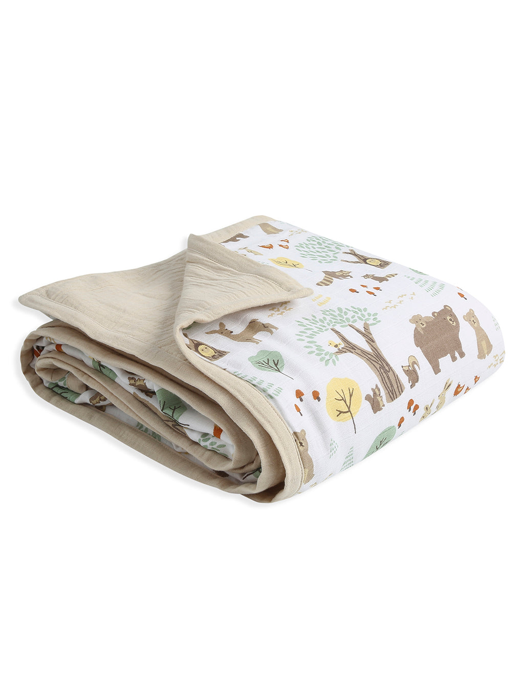 100% Premium Cotton 6 Layered Baby Muslin Blanket Woodland Wonders Print & Oatmeal - (43x43 Inches)