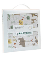 100% Premium Cotton 6 Layered Baby Muslin Blanket Woodland Wonders Print & Oatmeal - (43x43 Inches)