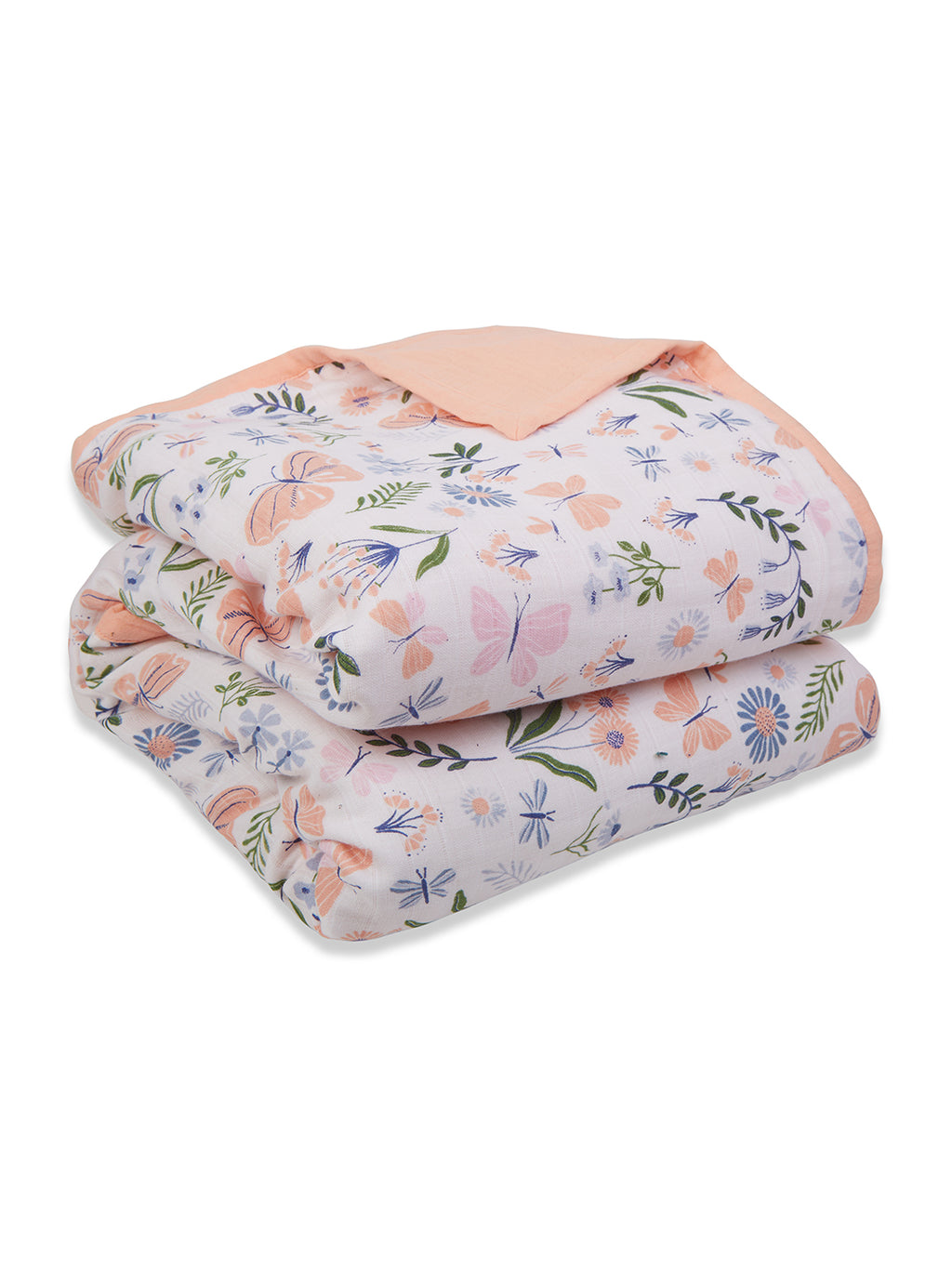 100% Premium Cotton 6 Layered Baby Muslin Blanket Butterfly Print & Peach - (43x43 Inches)