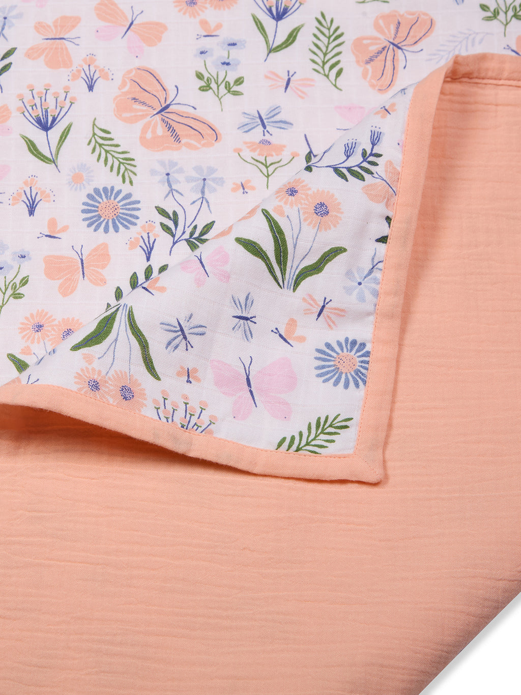 100% Premium Cotton 6 Layered Baby Muslin Blanket Butterfly Print & Peach - (43x43 Inches)