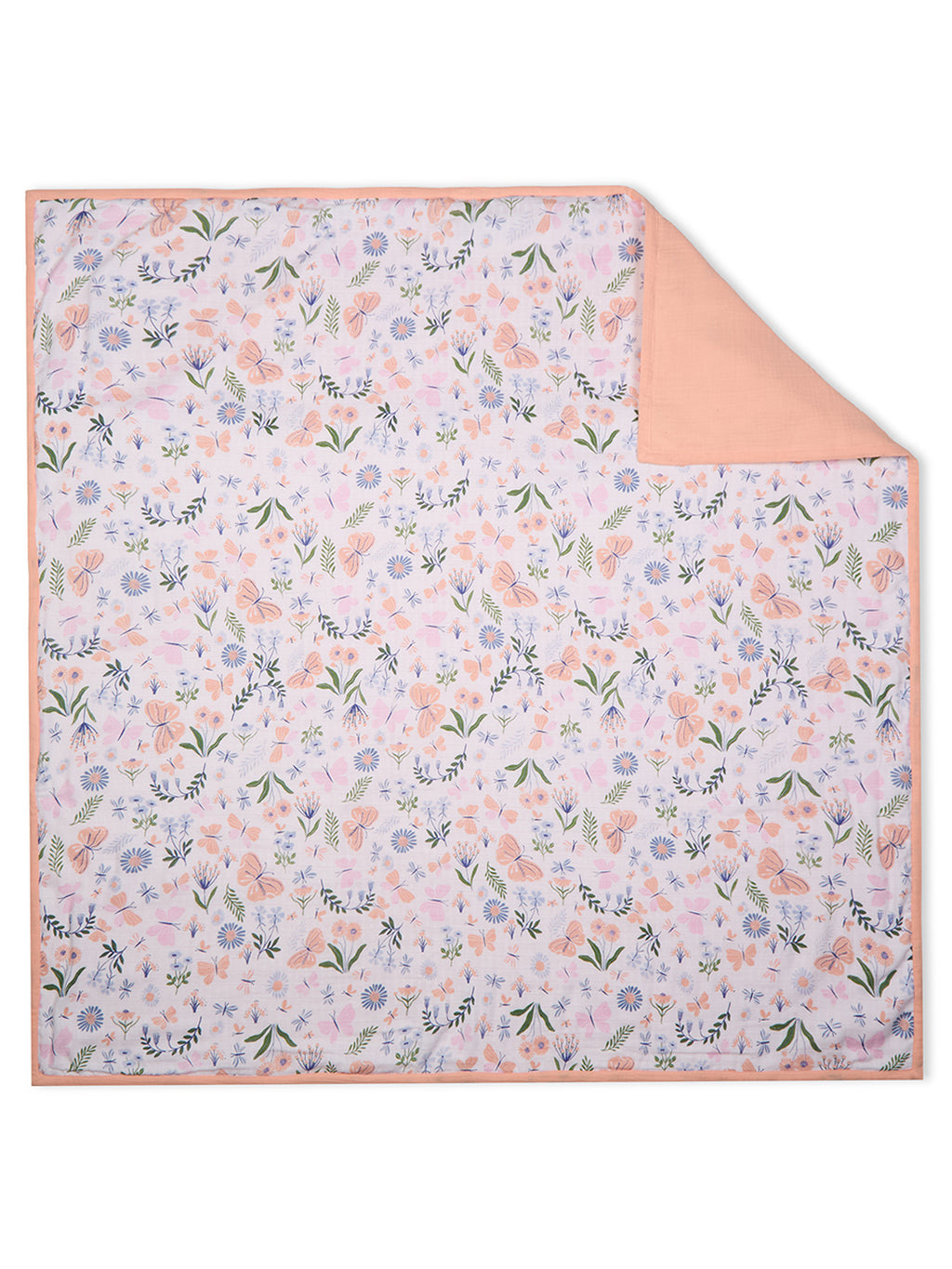 100% Premium Cotton 6 Layered Baby Muslin Blanket Butterfly Print & Peach - (43x43 Inches)