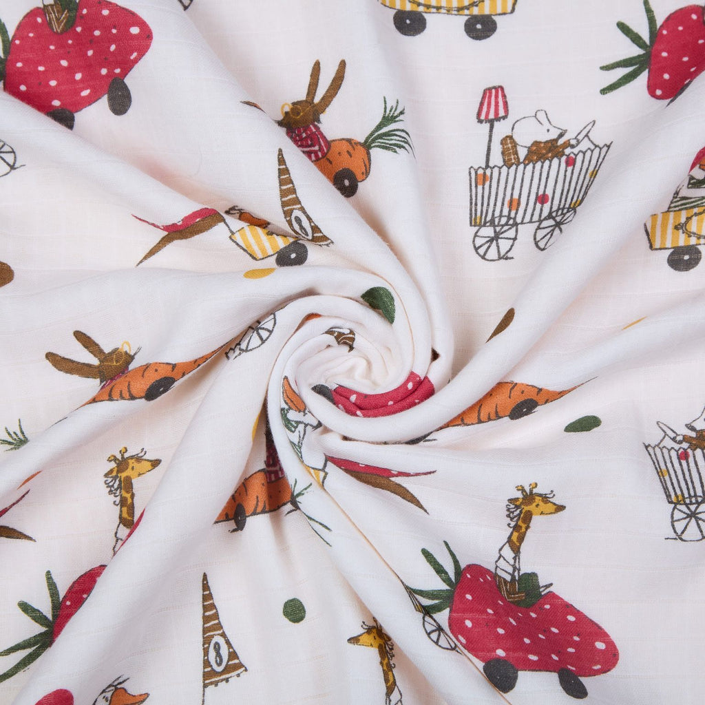 100% Premium Cotton 6 Layered Baby Muslin Blanket Racing Car Print & Yellow - (43x43 Inches)