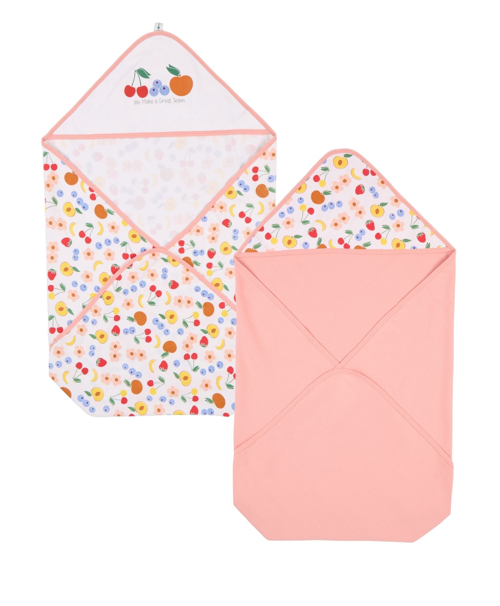 100% Cotton Interlock Hooded Baby Wrapper Fruit Print & Peach Pack of 2