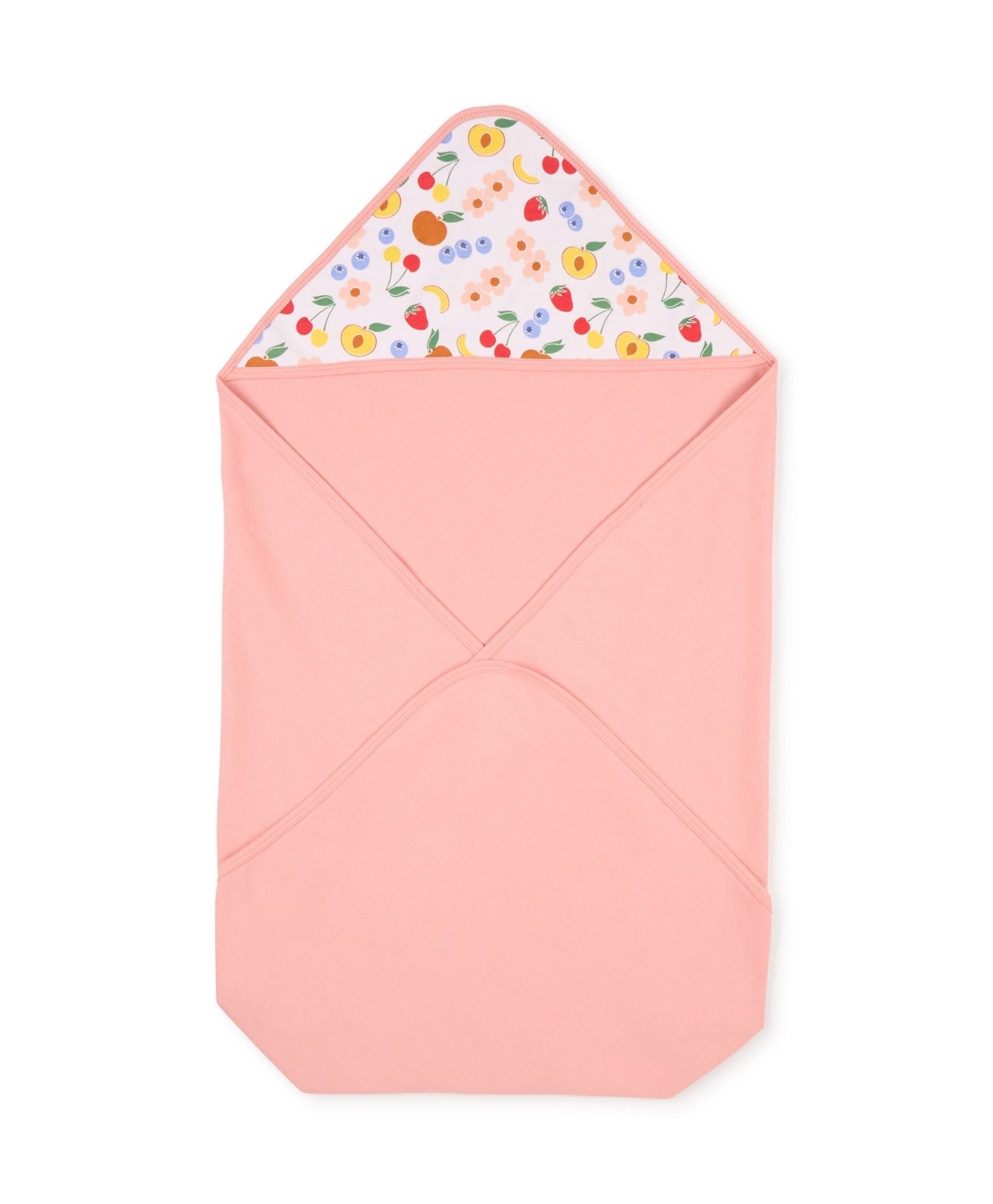 100% Cotton Interlock Hooded Baby Wrapper Fruit Print & Peach Pack of 2