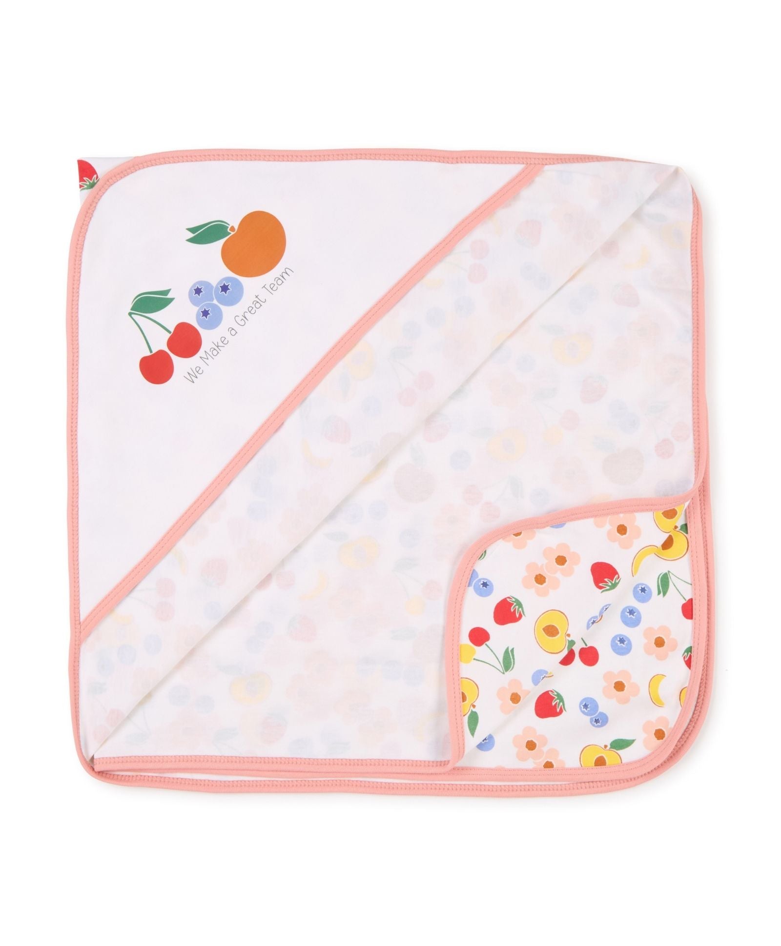 100% Cotton Interlock Hooded Baby Wrapper Fruit Print & Peach Pack of 2