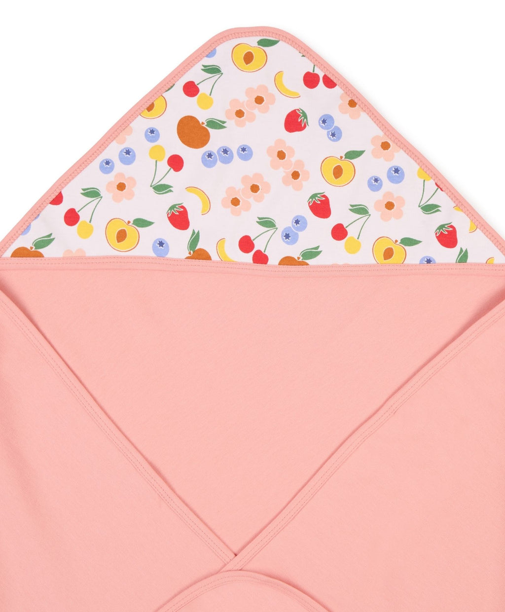 100% Cotton Interlock Hooded Baby Wrapper Fruit Print & Peach Pack of 2