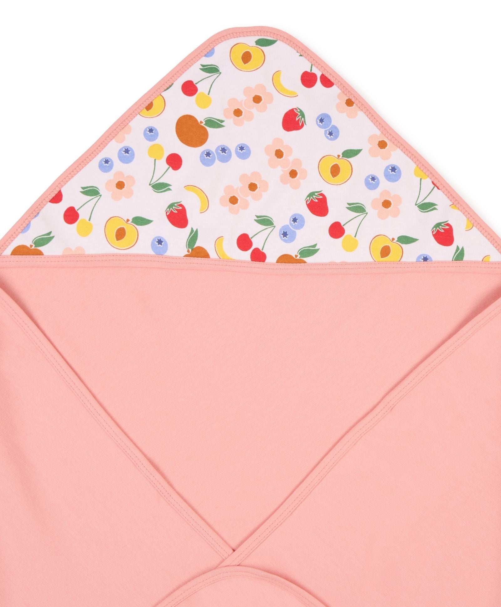 100% Cotton Interlock Hooded Baby Wrapper Fruit Print & Peach Pack of 2